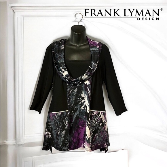 Frank Lyman Design, Chic Designer Tunic, Size 10, Black, White, Purple - Picture 3 of 10